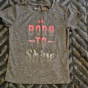 Under Armour Gray Short Sleeve Tee with Pink and Gold 'Born to Shine' Graphic